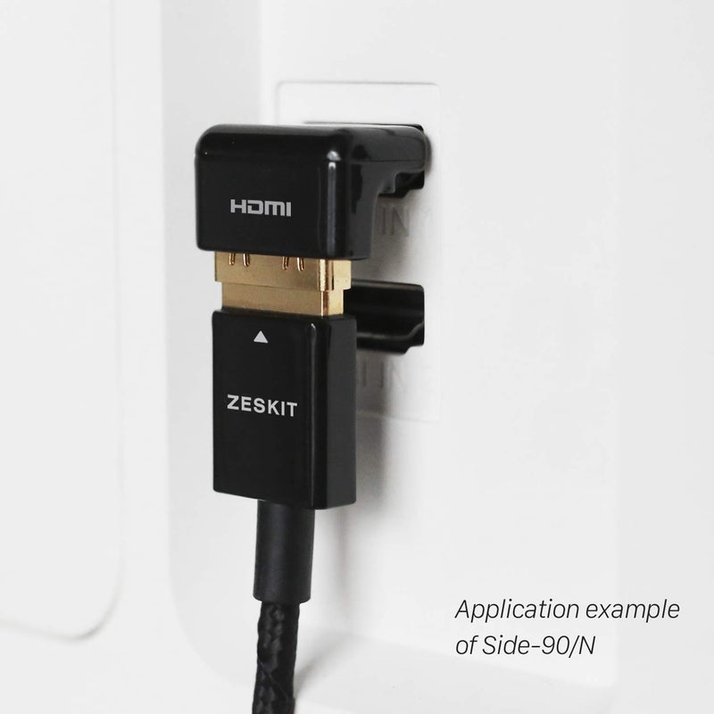 Zeskit HDMI Adapter Male to Female Right Angle, Zinc Alloy Full Shielding 24K Gold Plated Connectors (SIDE-90/N) - Image 2